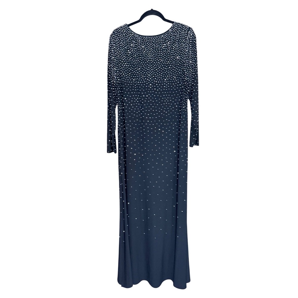 Xscape Maxi Dress Women 18W Black Excellent Embellished Cowl Neck Long Sleeve - Picture 4 of 13